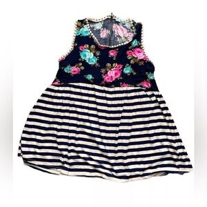 PS Kate Navy Pink Floral Striped Boutique Tank Top Small